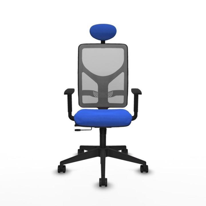 Motilla traslack malla gris bali azul brazos 1D base piramidal cabecero fijo ruedas 65mm nailon