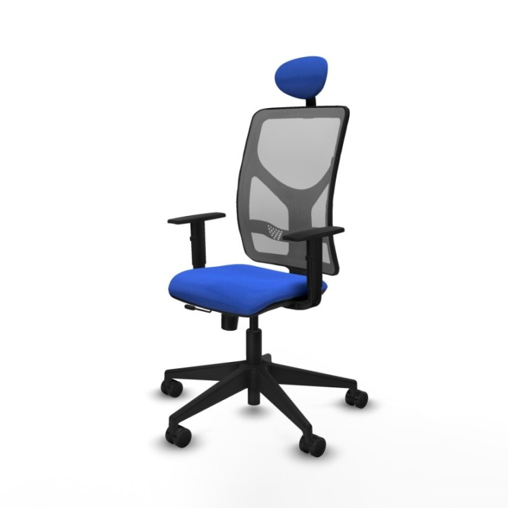 Motilla traslack malla gris bali azul brazos 1D base piramidal cabecero fijo ruedas 65mm nailon