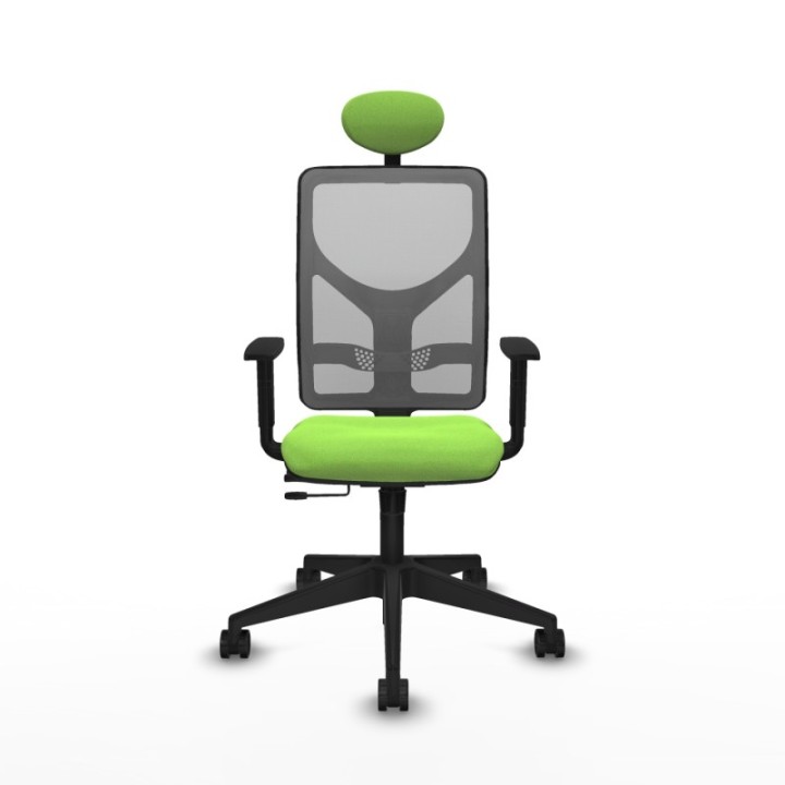 Motilla traslack malla gris bali pistacho brazos 1D base piramidal cabecero fijo ruedas 65mm nailon