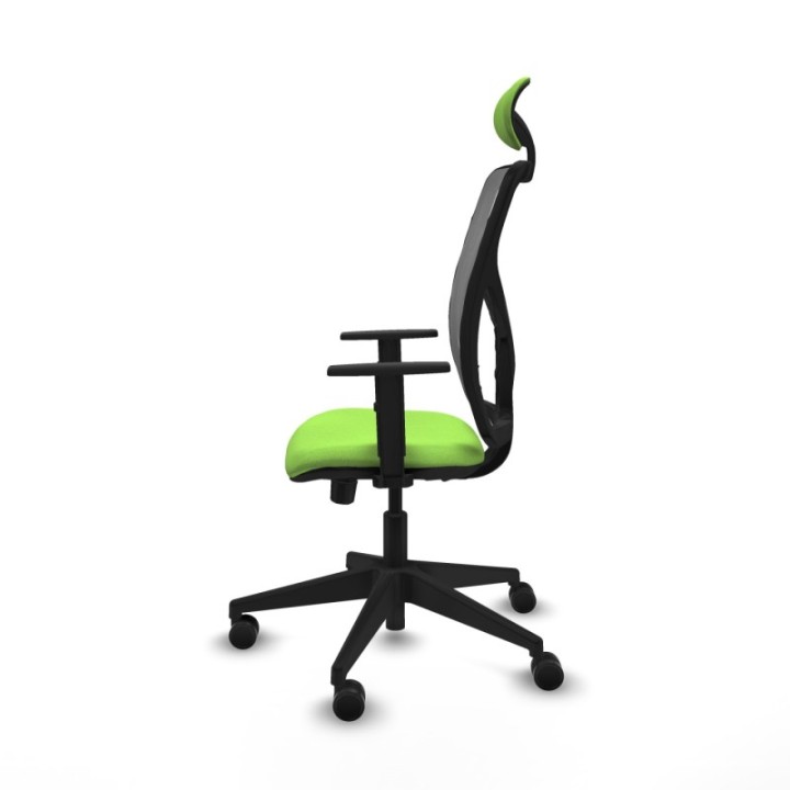 Motilla traslack malla gris bali pistacho brazos 1D base piramidal cabecero fijo ruedas 65mm nailon