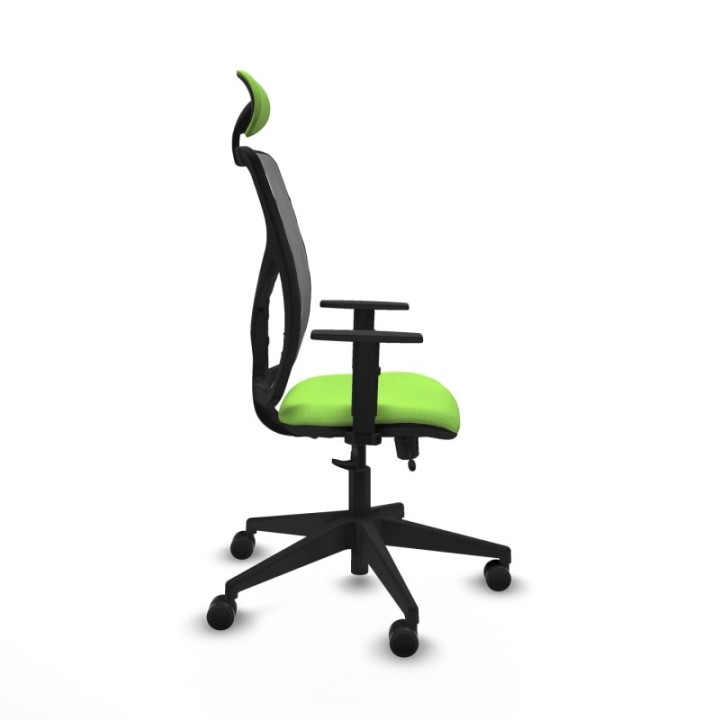 Motilla traslack malla gris bali pistacho brazos 1D base piramidal cabecero fijo ruedas 65mm nailon