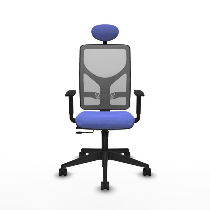 Motilla traslack malla gris bali azul claro brazos 1D base piramidal cabecero fijo ruedas 65mm nailon