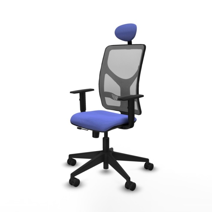 Motilla traslack malla gris bali azul claro brazos 1D base piramidal cabecero fijo ruedas 65mm nailon